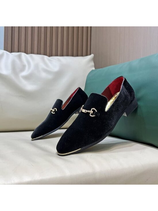 Men\'s Black Velvet Penny Loafers Metal Buckle Slip On Luxury Suede Formal Shoes main image 5